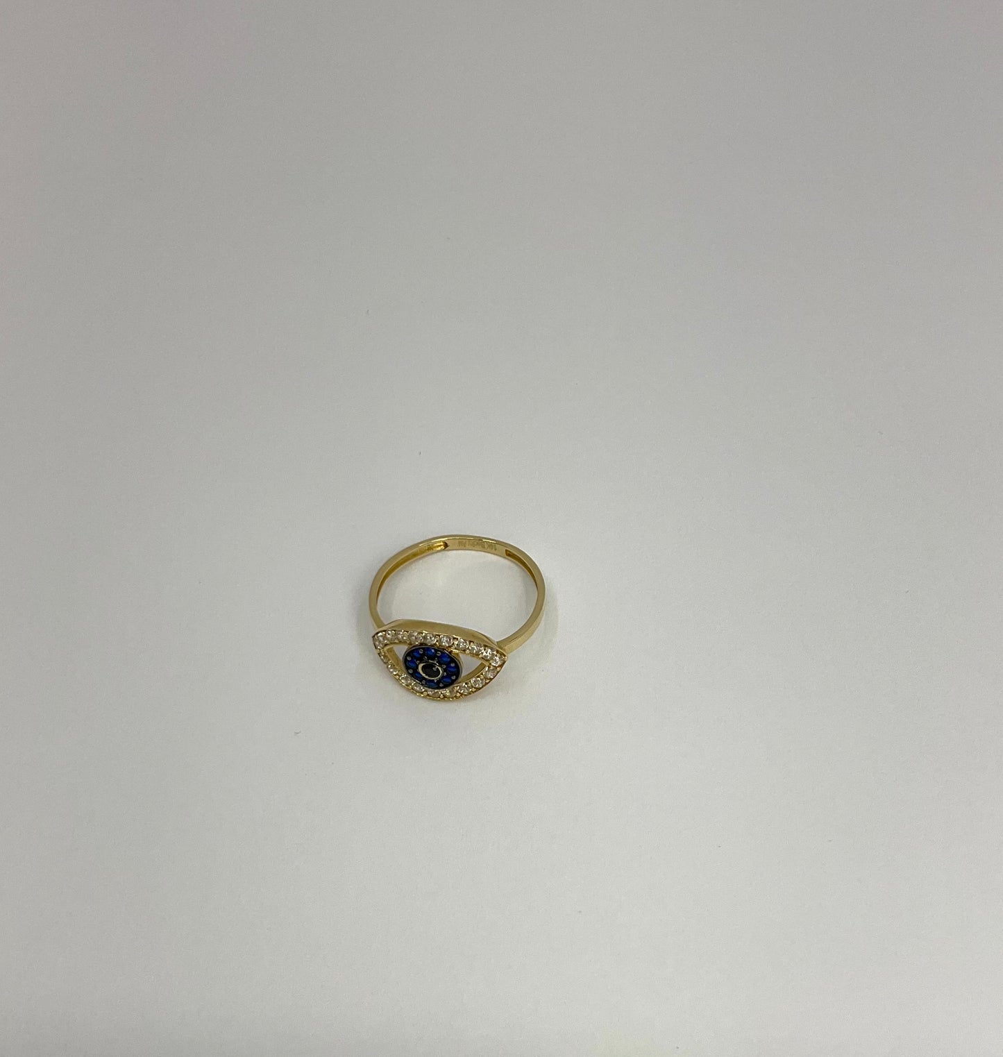 14ky Solid Gold Eye Ring with Blue and White Topaz