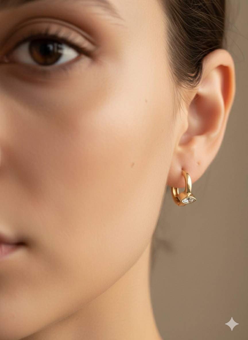 14K 1.00Ct Lab Grown Marquise Cut Diamond Huggie Earrings