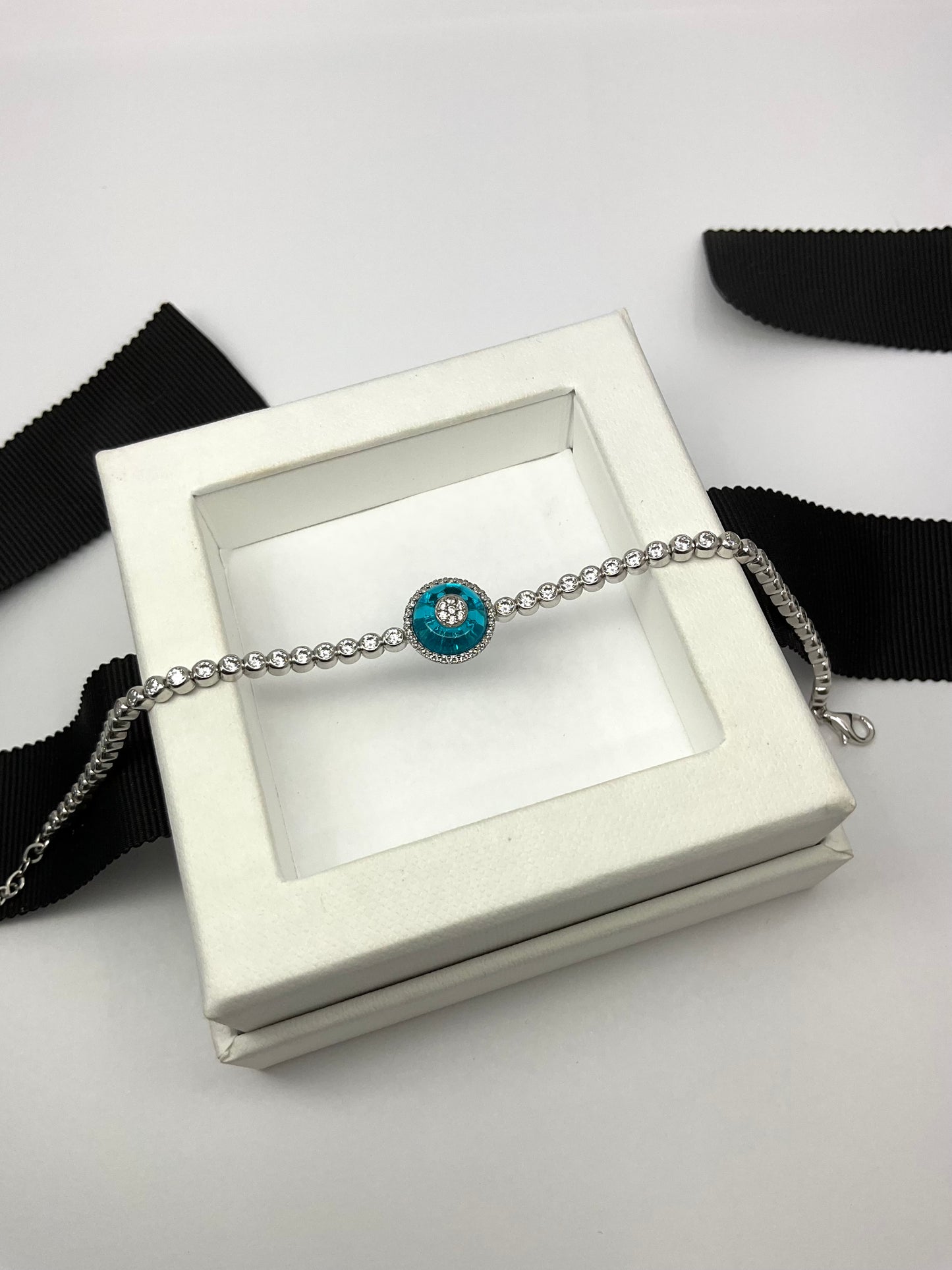 14KW Gold Evil Eye White Sapphire Bracelet