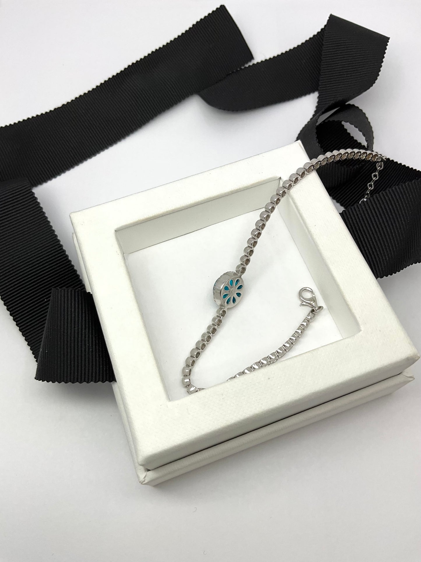 14KW Gold Evil Eye White Sapphire Bracelet