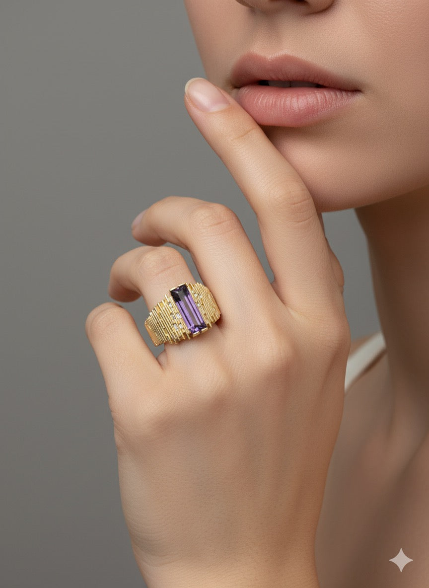 14KY Solid Gold Box Cocktail Ring
