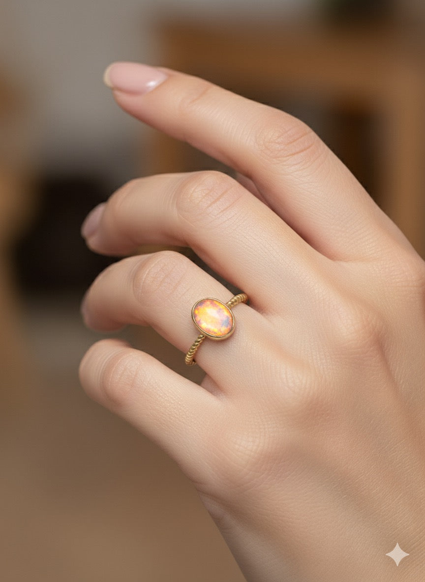 18K Solid Gold Birthstone Candy Ring with Natural Gem Stones