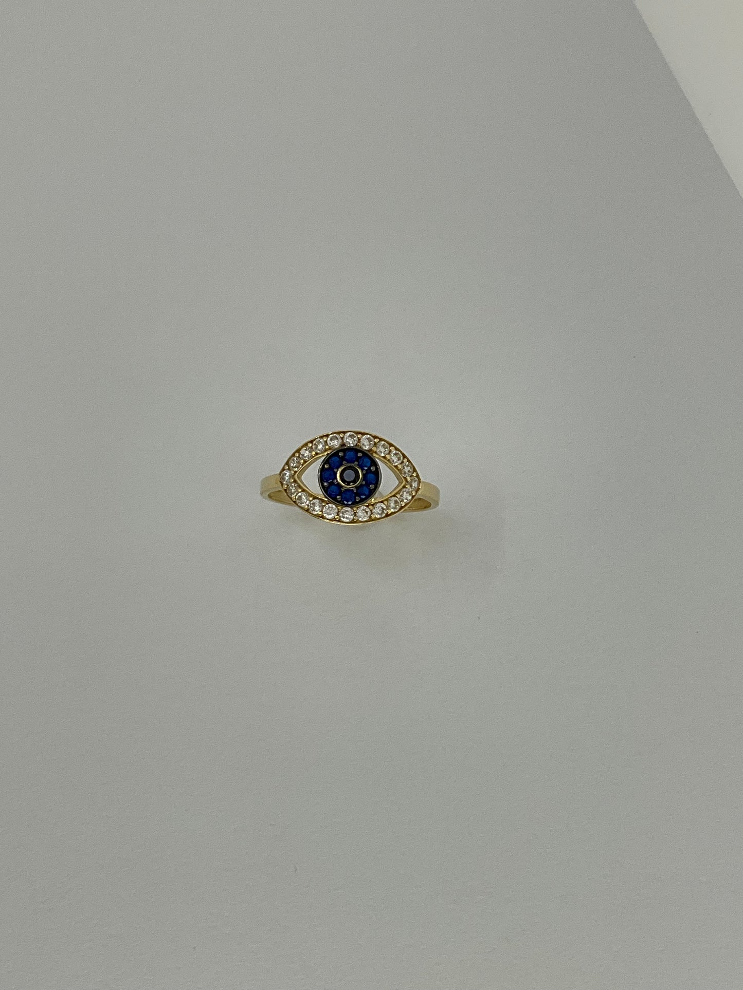 14ky Solid Gold Eye Ring with Blue and White Topaz