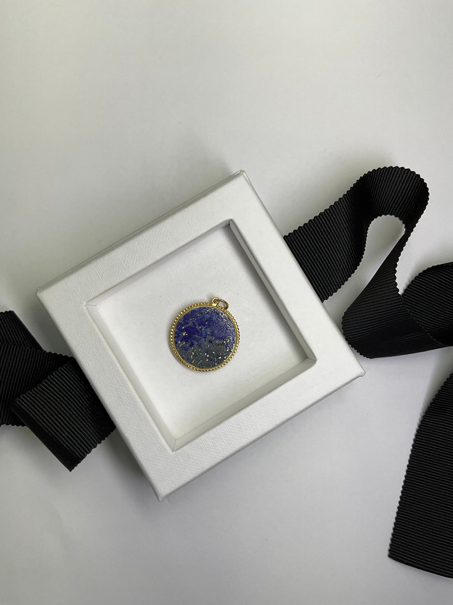 Gold Round Lapis Medallion Pendant with Diamond Cluster