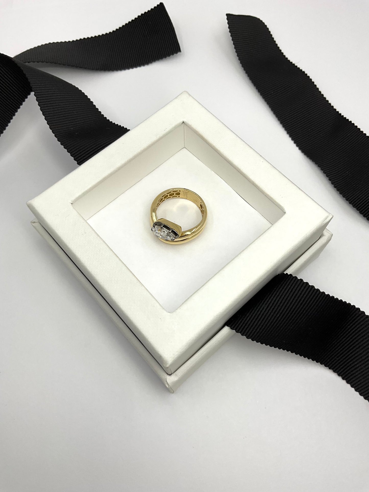 14KY Gold Lab Grown Diamond 1.45ct Pear Shape Ring with Black Rhodium