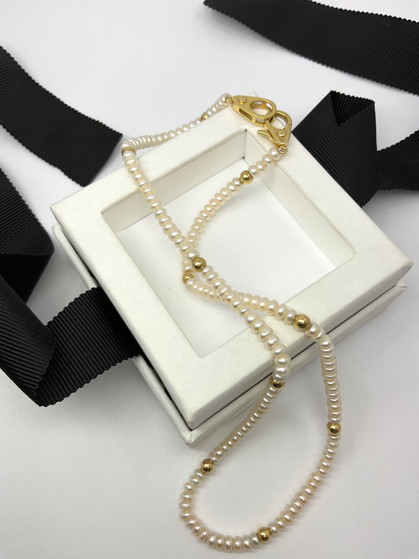 14K Gold Necklace with Pearls and Sister Hook