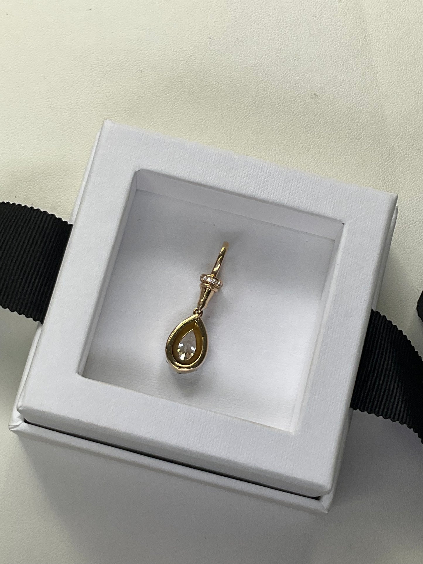 14K Gold Lab Grown Diamond 3.29CT Pear Shape Pendant Georgian Victorian Setting