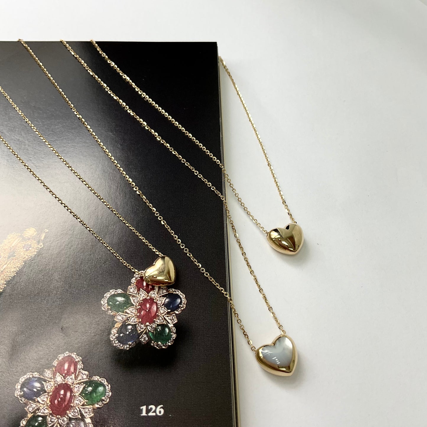 14K Gold Necklace with Heart shape Mother-of-Pearl Pendant on 18 inches Chain