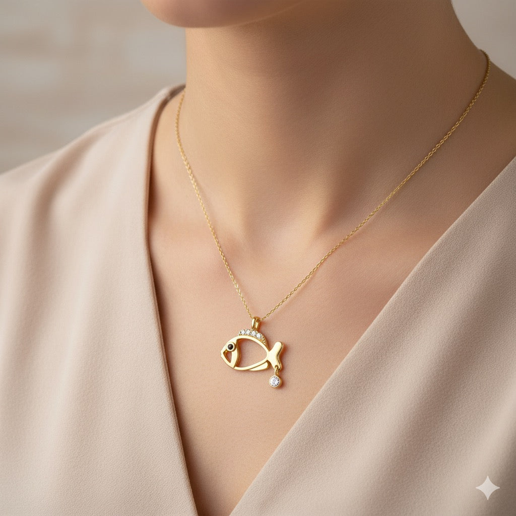 14K Gold Fish Necklace