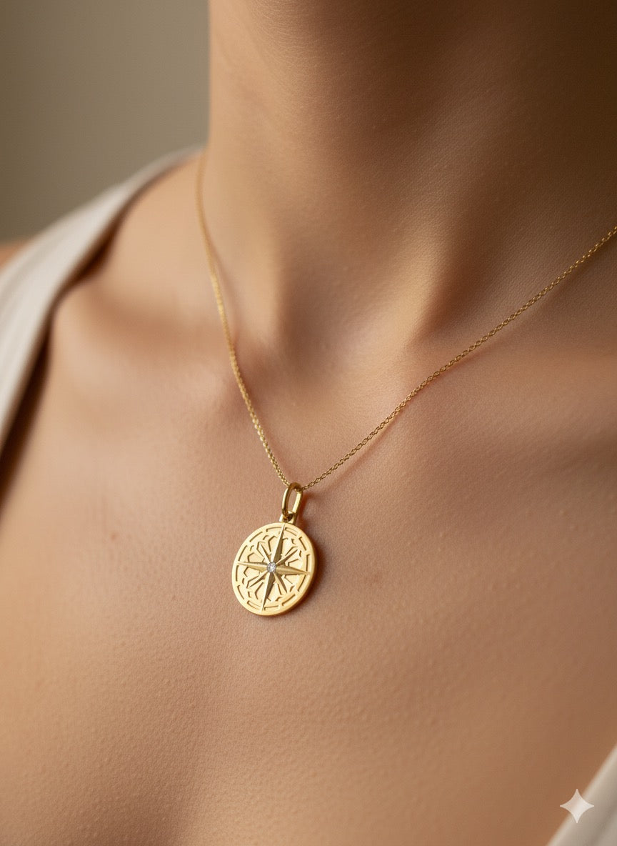 14K Gold North Star Charm Pendant