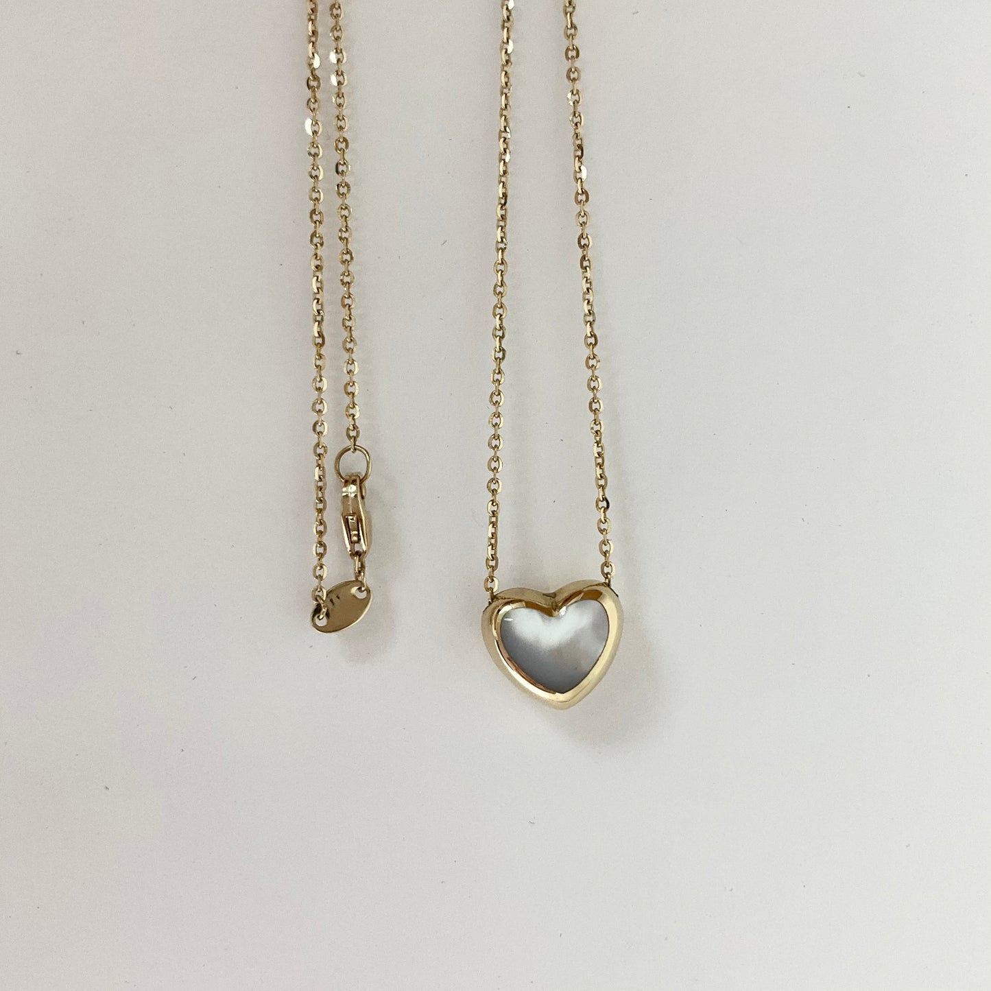 14K Gold Necklace with Heart shape Mother-of-Pearl Pendant on 18 inches Chain
