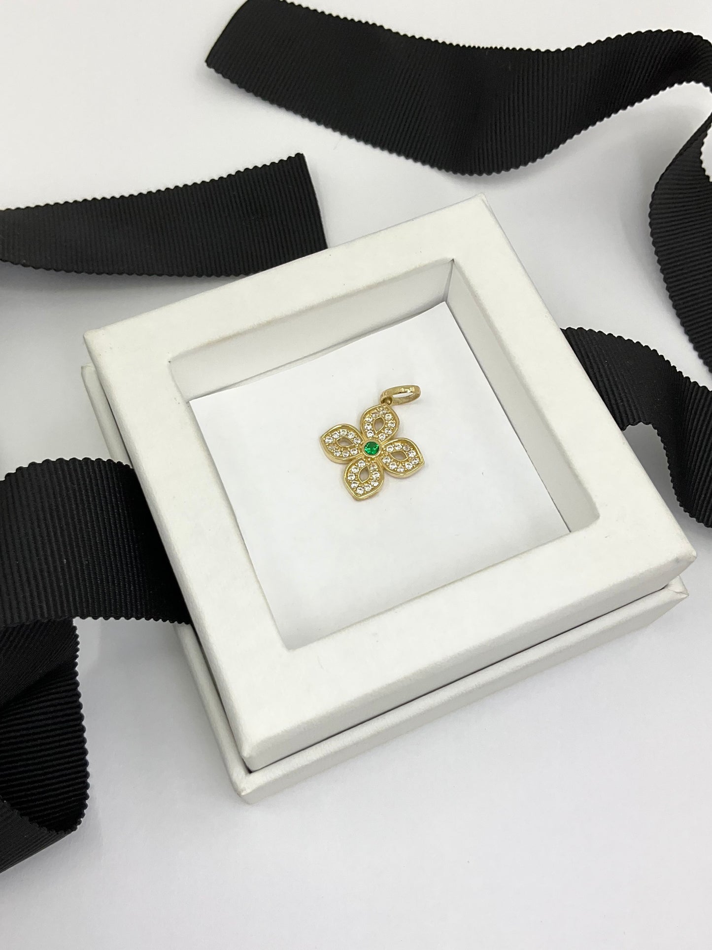 14k Solid Gold Flower Leaf Pendant