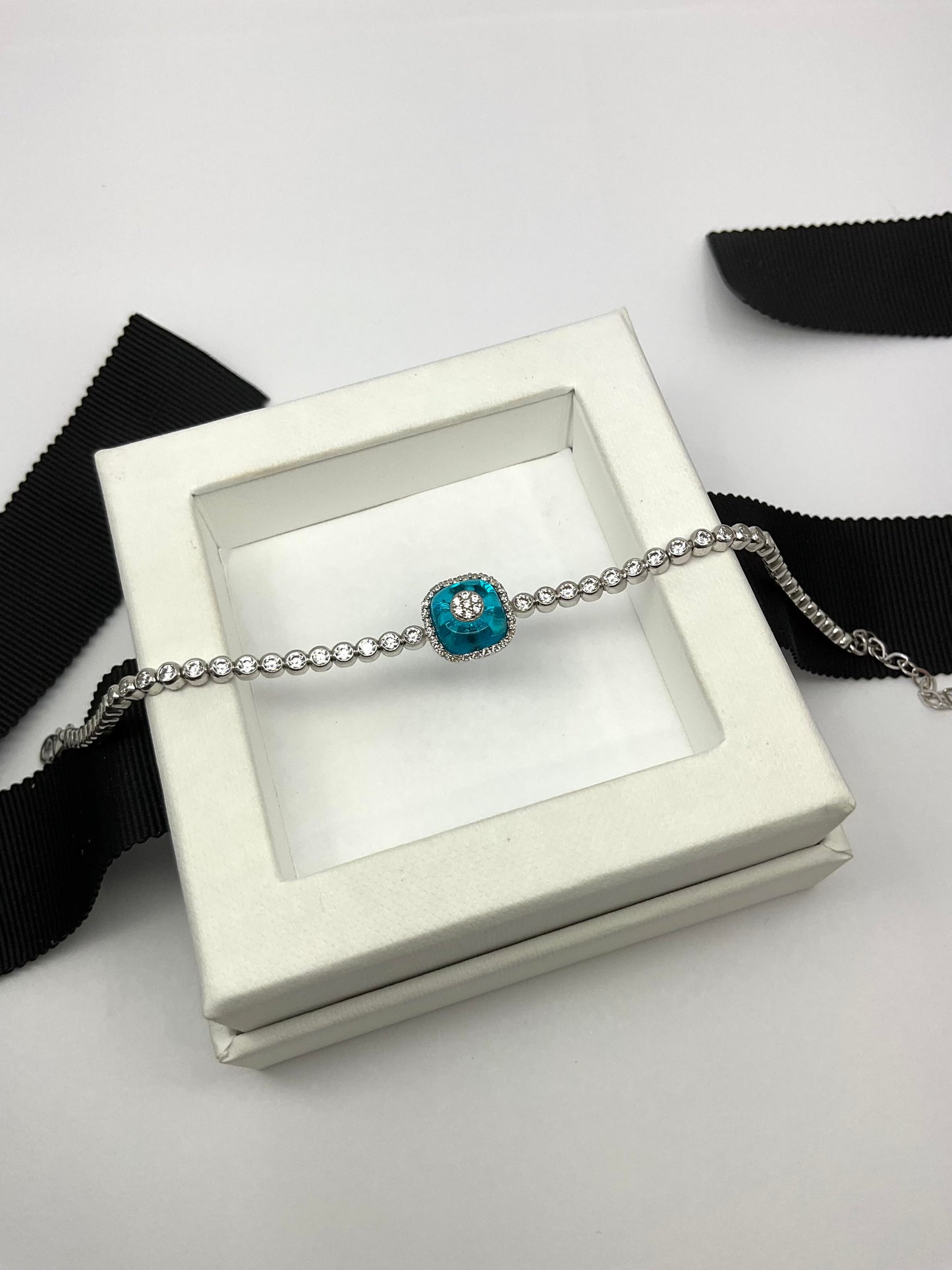 14KW Gold Evil Eye White Sapphire Bracelet