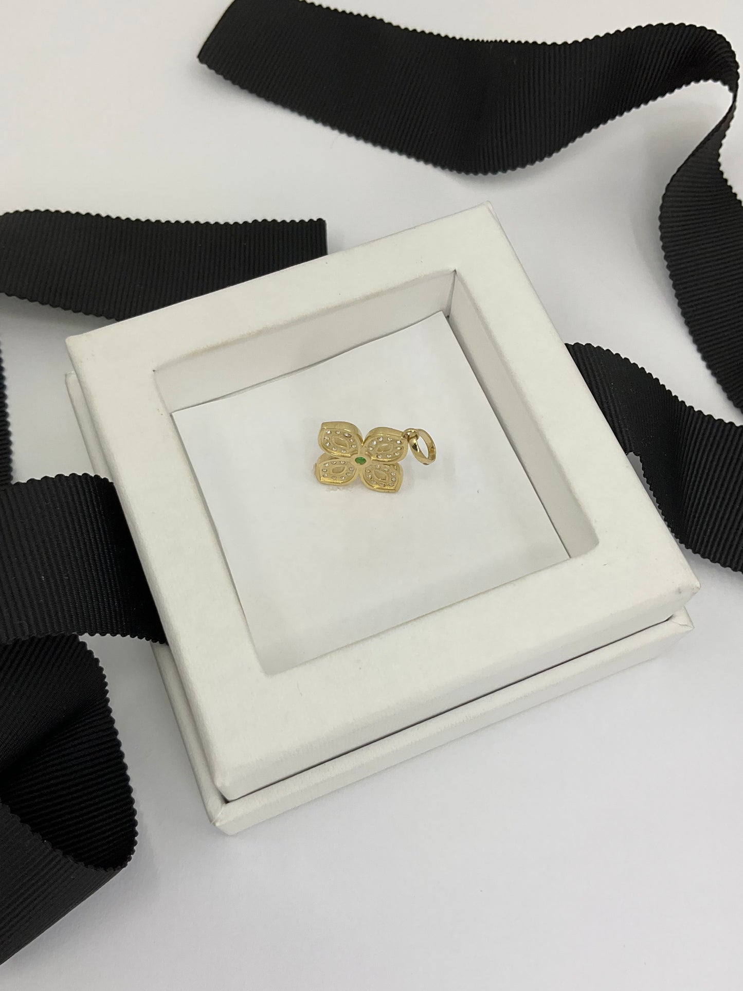 14k Solid Gold Flower Leaf Pendant