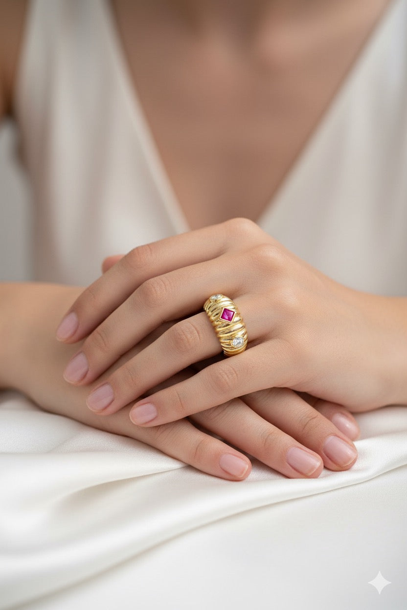 14K Gold Shell Ring with Topazes