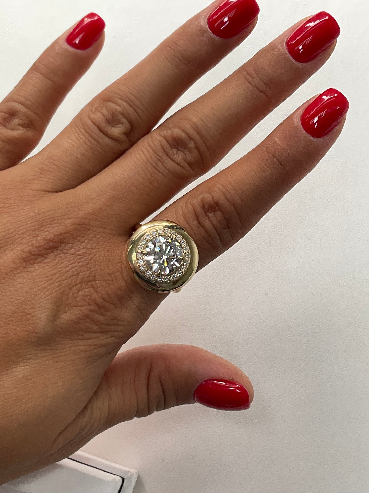 14KY Gold 3.20CT Round Lab Diamond Sun Ring