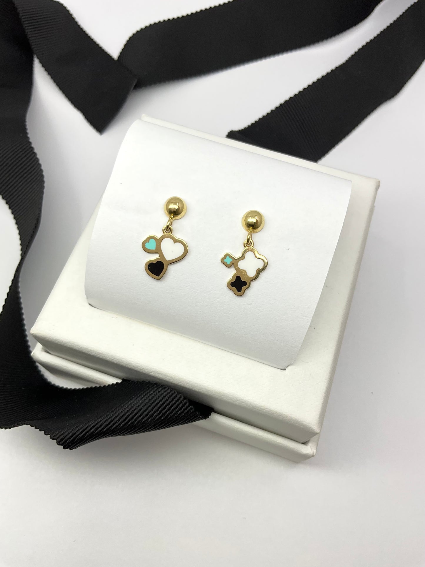 14K Solid Gold Enamel Earrings