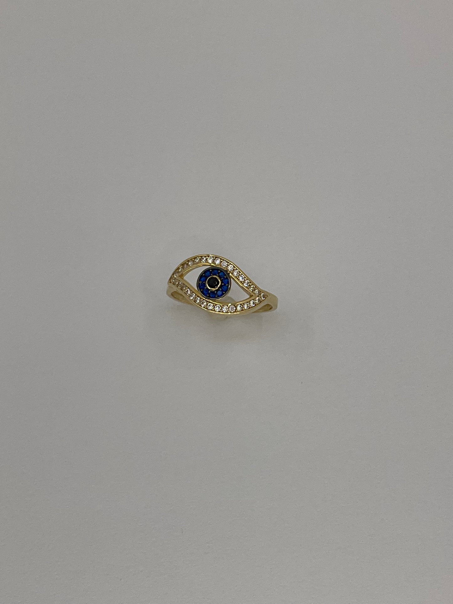 14ky Solid Gold Eye Ring With Blue and White Topaz