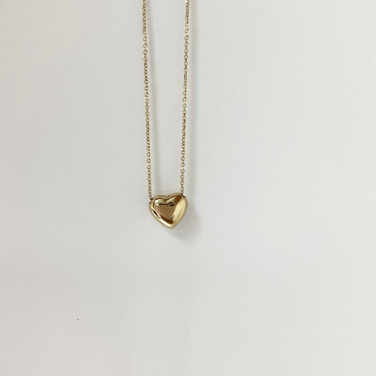 14K Gold Necklace with Heart Turquoise Enamel Pendant on 18in Chain
