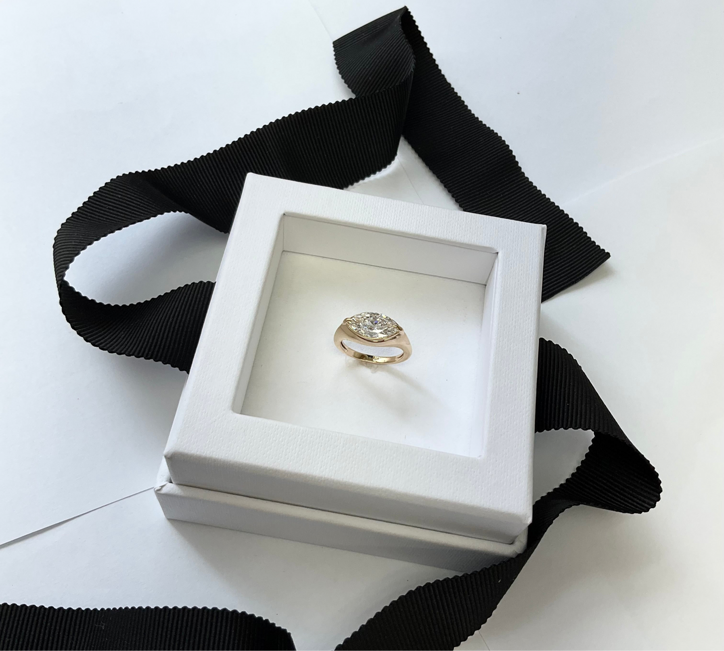 14KY Gold 1.38ct Lab Grown Marquise Cut Diamond Pinky Ring VS1 D