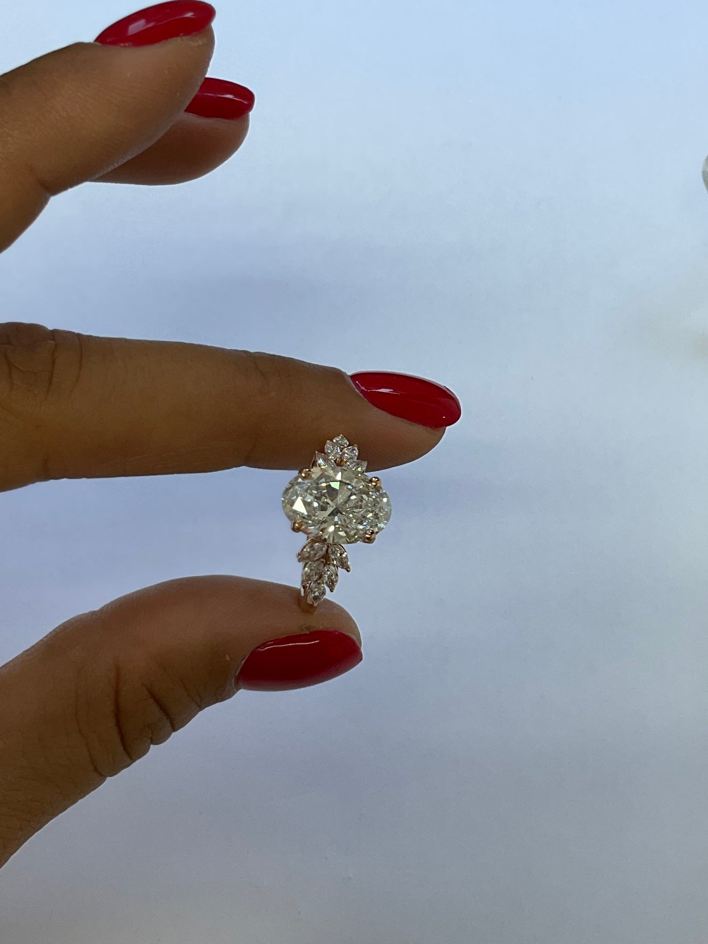 14K Rose Gold 3.06ct Lab Grown Oval Shape Diamond and Natural Marquise Diamonds