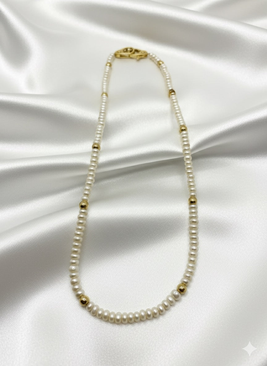 14K Gold Necklace with Pearls and Sister Hook