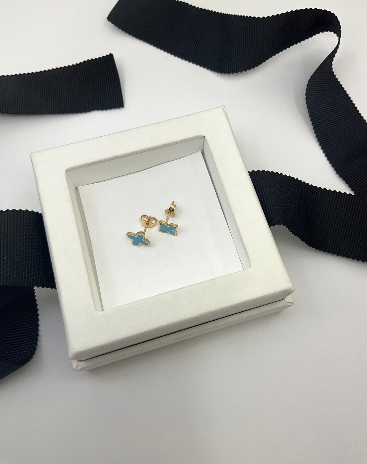 14K Gold Flower Turquoise Stud Earrings