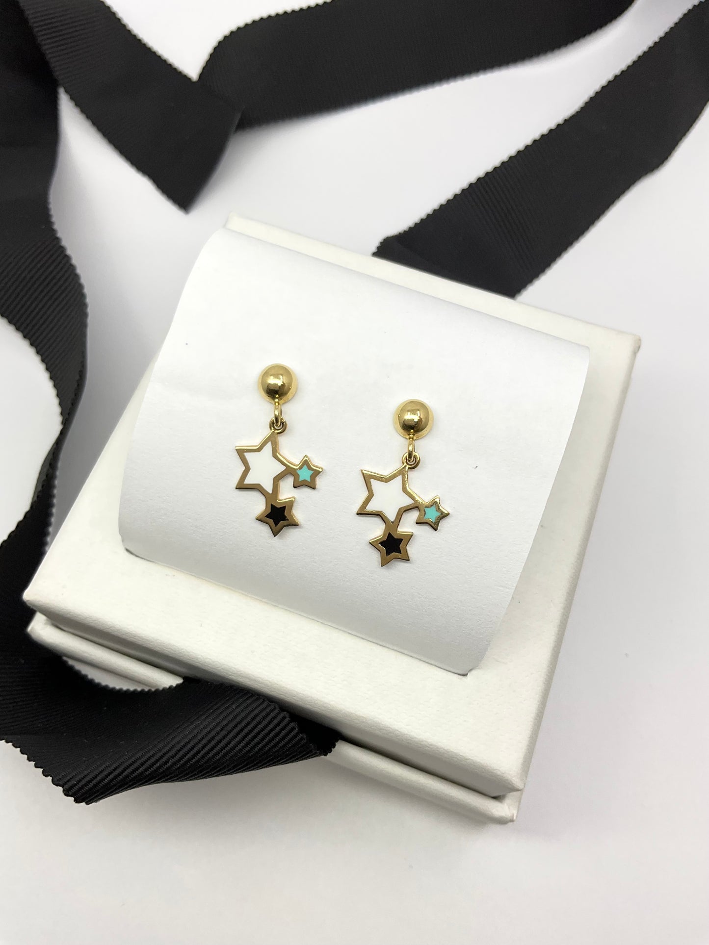 14K Solid Gold Enamel Earrings