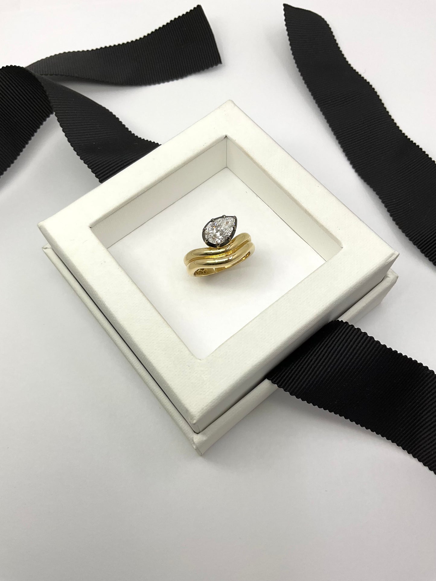 14KY Gold Lab Grown Diamond 1.45ct Pear Shape Ring with Black Rhodium