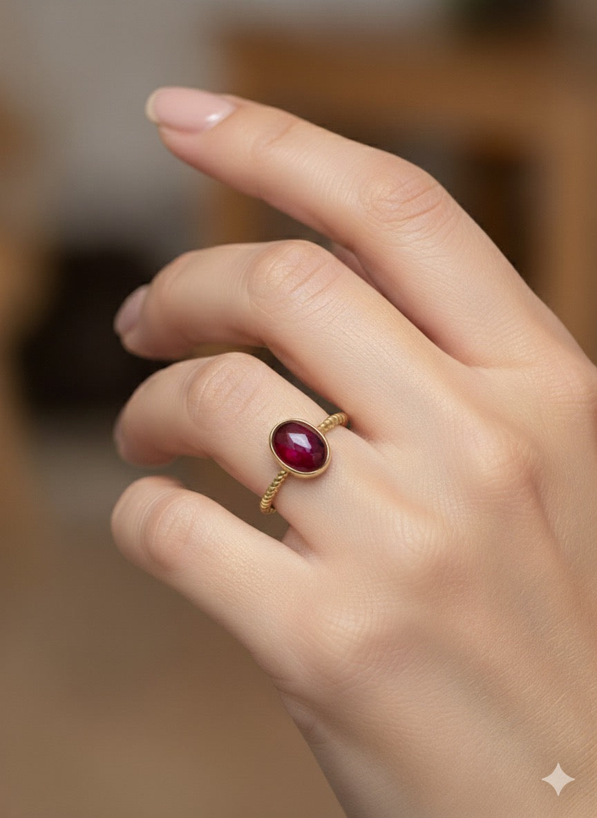 18K Solid Gold Birthstone Candy Ring with Natural Gem Stones