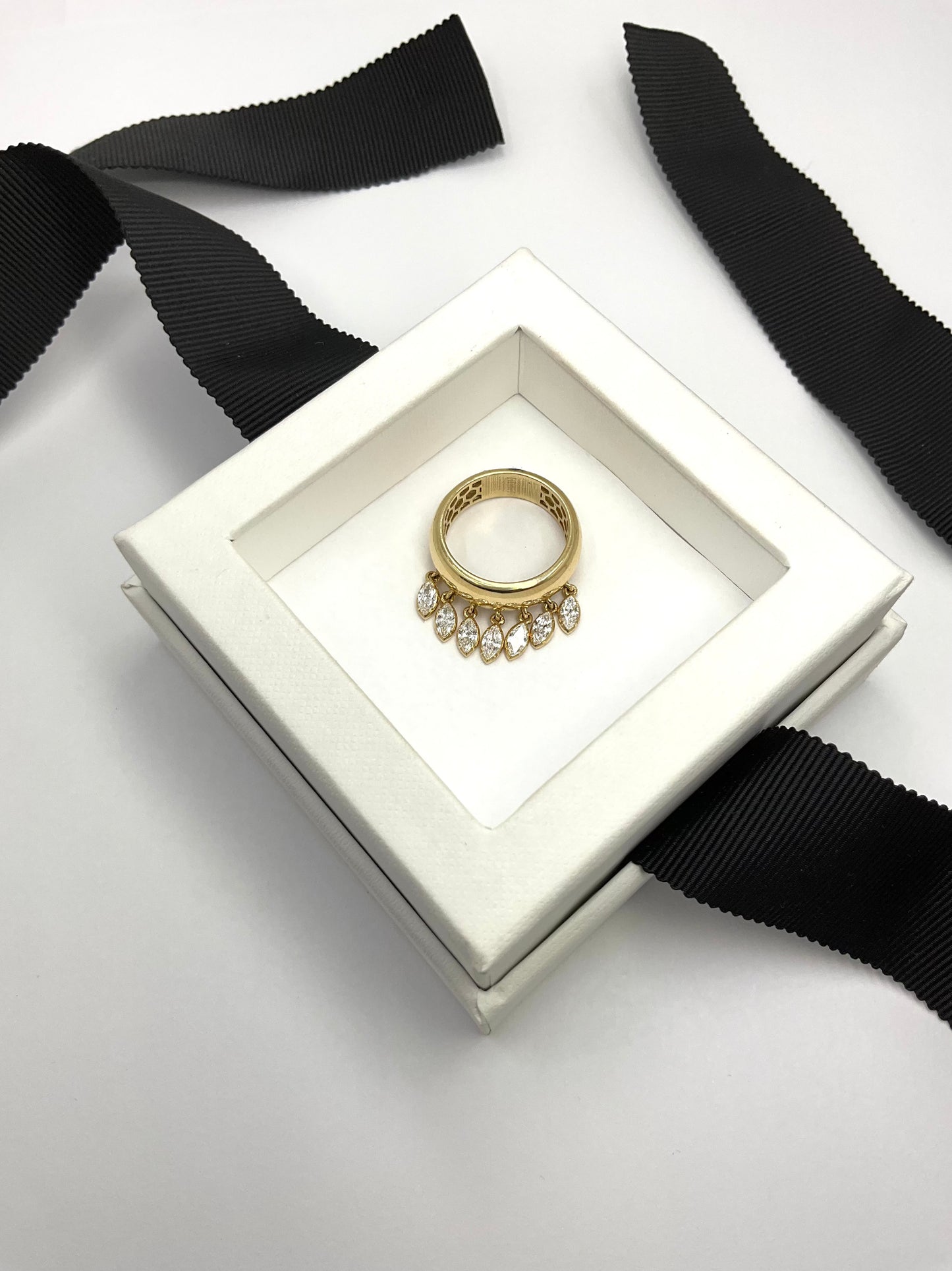14KY Gold Marquise Cut 1.00 Ctw Lab Diamond Ice Drop Ring