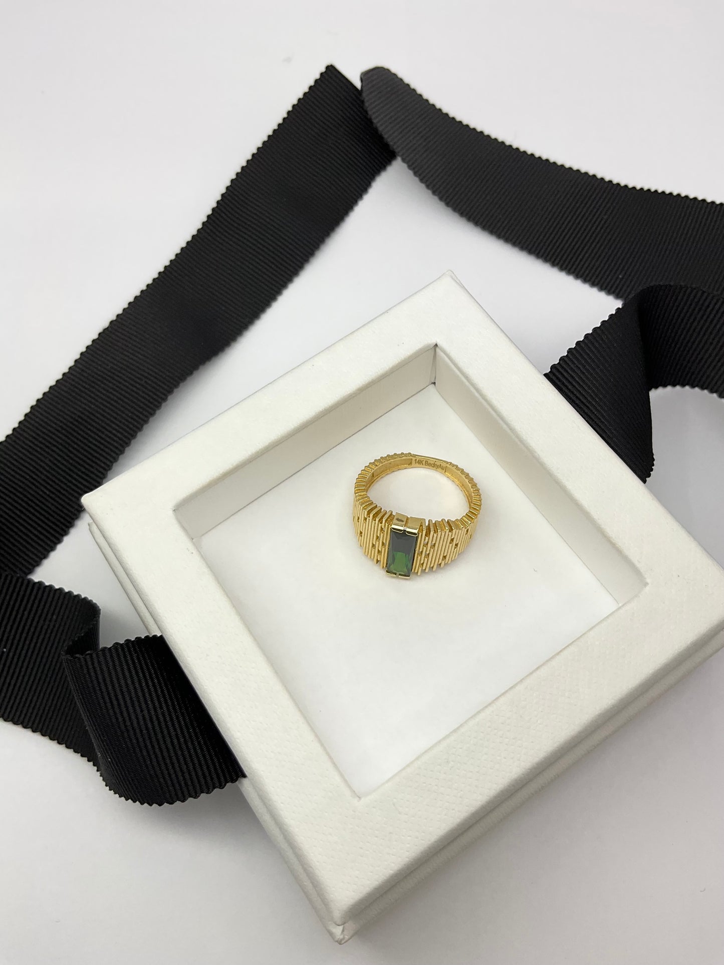 14KY Solid Gold Box Cocktail Ring
