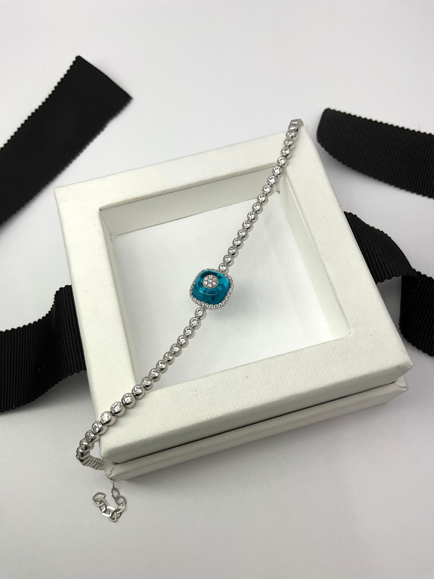 14KW Gold Evil Eye White Sapphire Bracelet