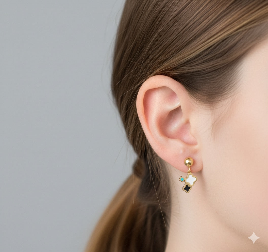 14K Solid Gold Enamel Earrings