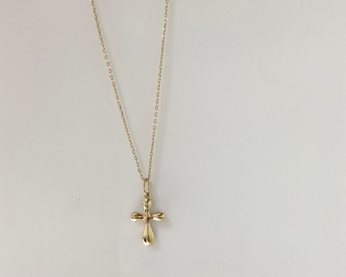18K Solid Gold Elegant Droplet Cross Pendant