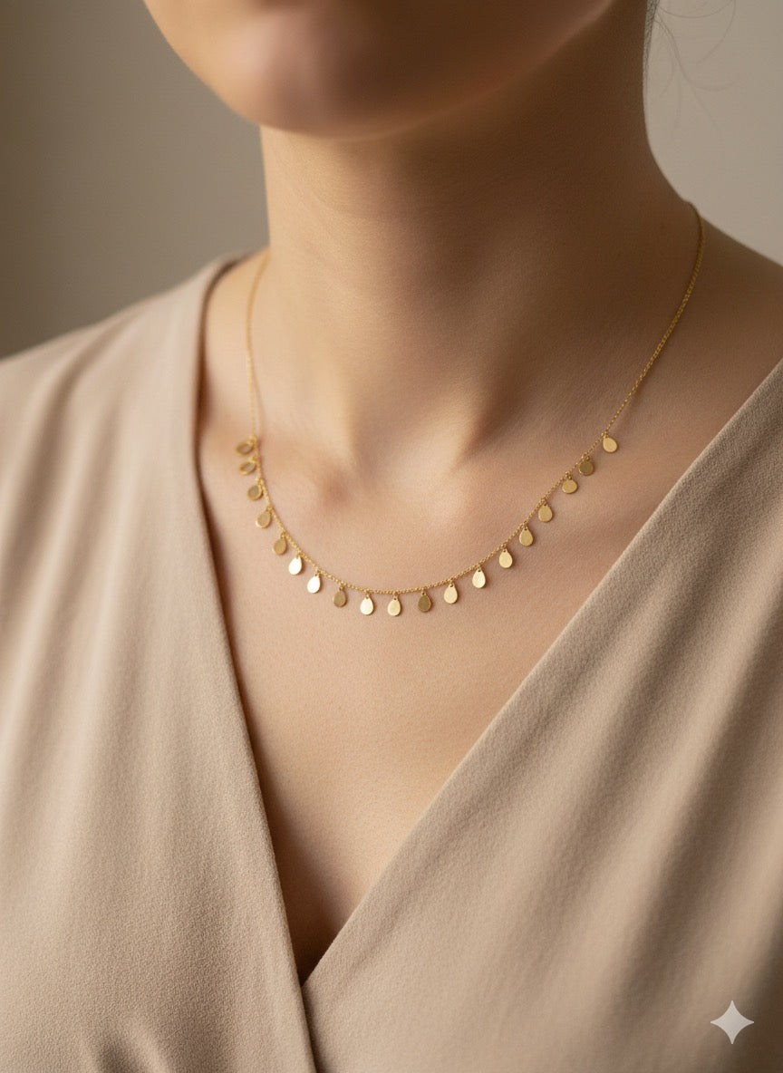 14K Gold Flat Tear Drop Necklace