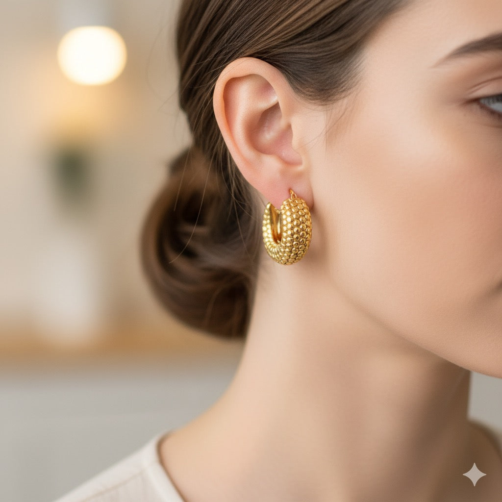 14K Gold Beaded Hoop Earrings