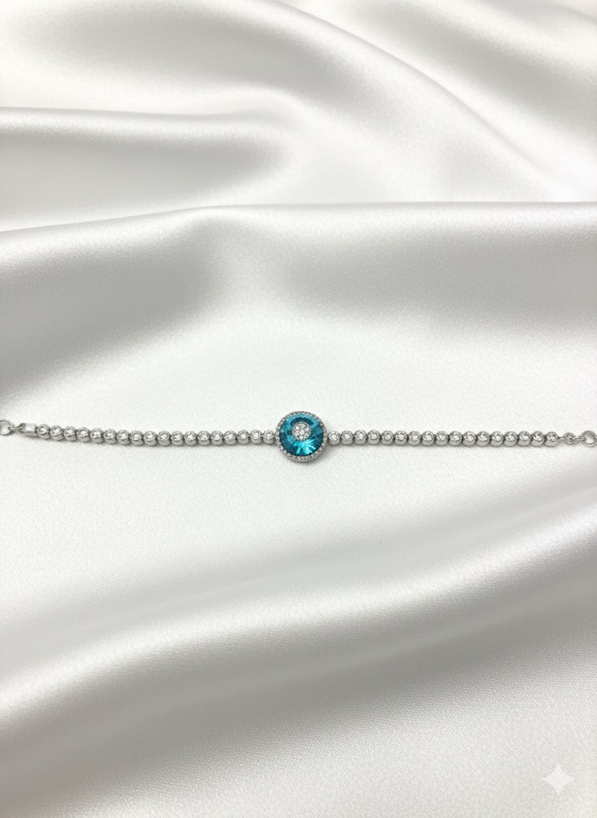 14KW Gold Evil Eye White Sapphire Bracelet