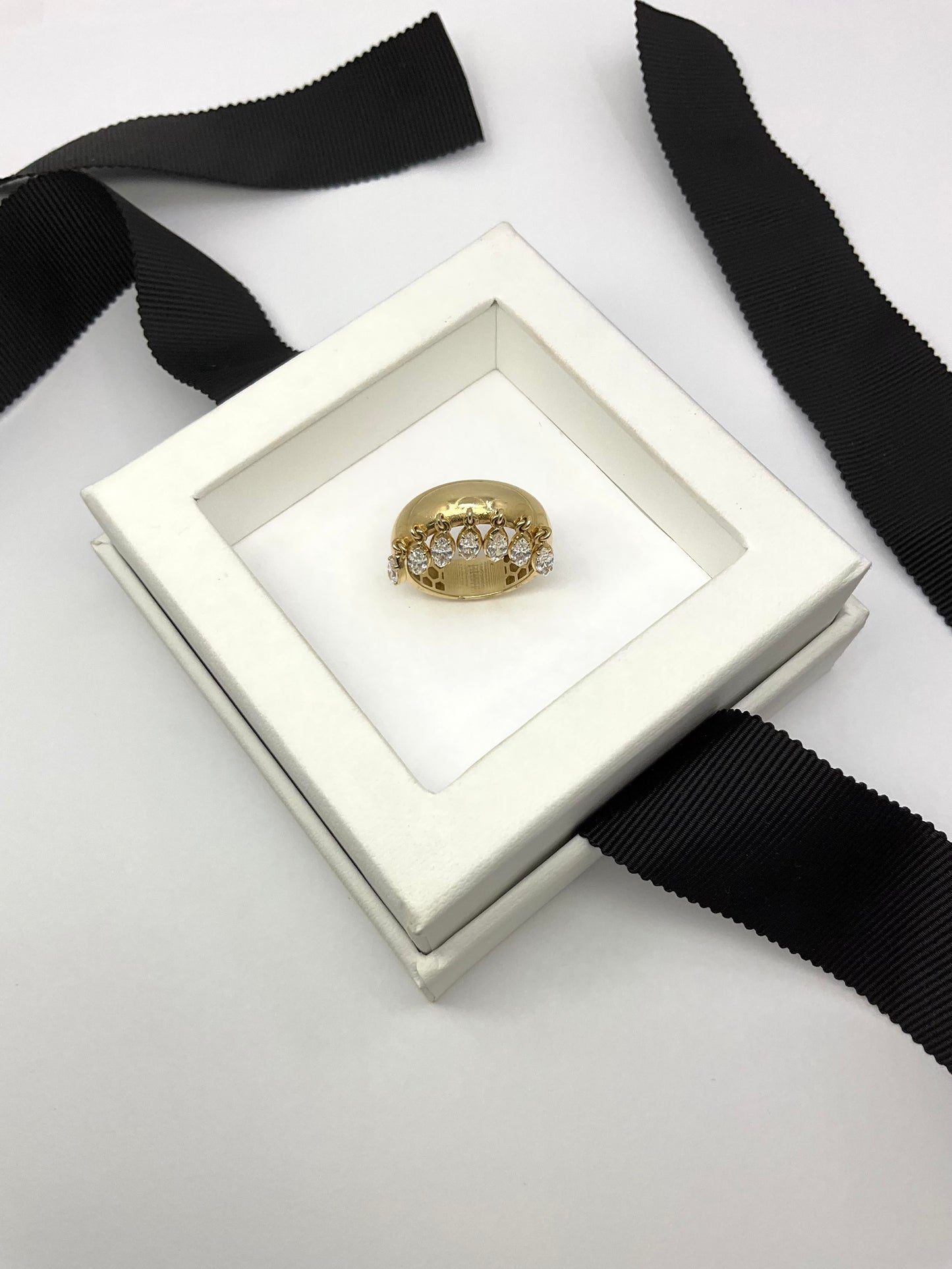 14KY Gold Marquise Cut 1.00 Ctw Lab Diamond Ice Drop Ring