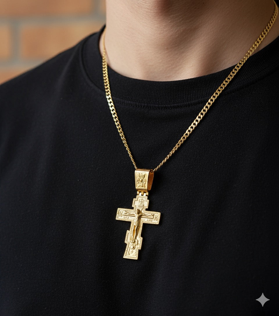 14KY Solid Gold Orthodox Christian Cross Pendant