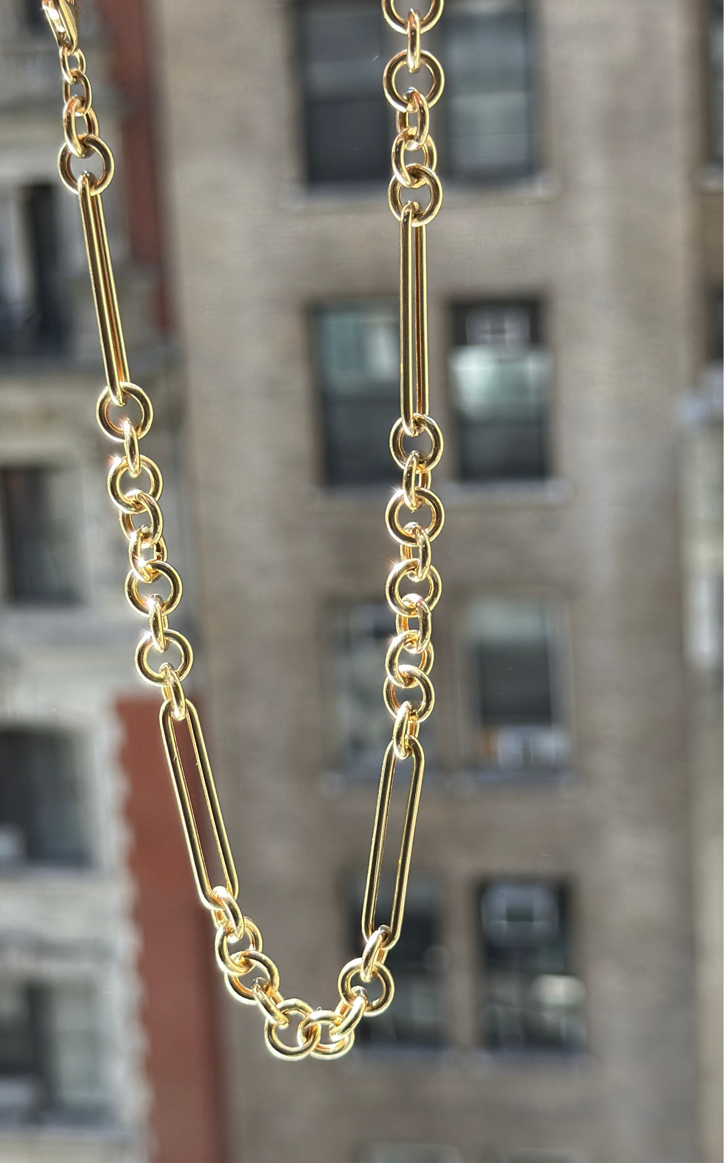 14K Yellow Solid Gold Long Linked Chain