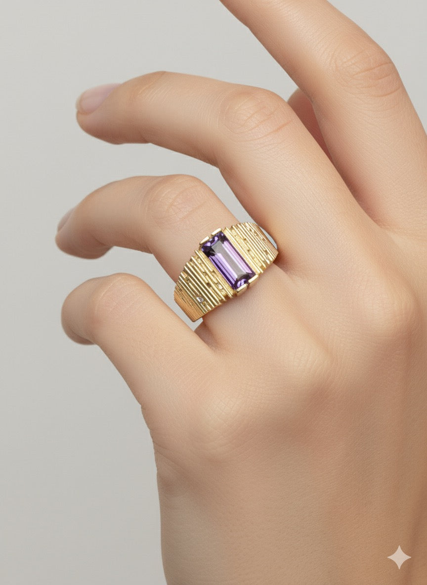 14KY Solid Gold Box Cocktail Ring