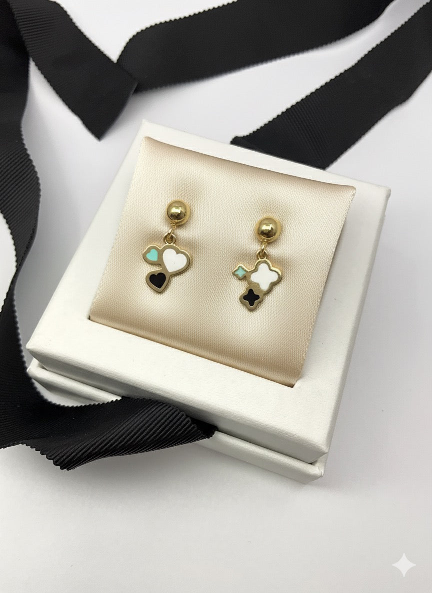 14K Solid Gold Enamel Earrings