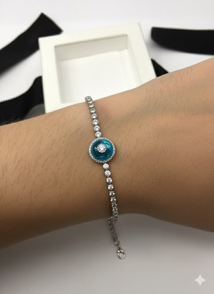 14KW Gold Evil Eye White Sapphire Bracelet
