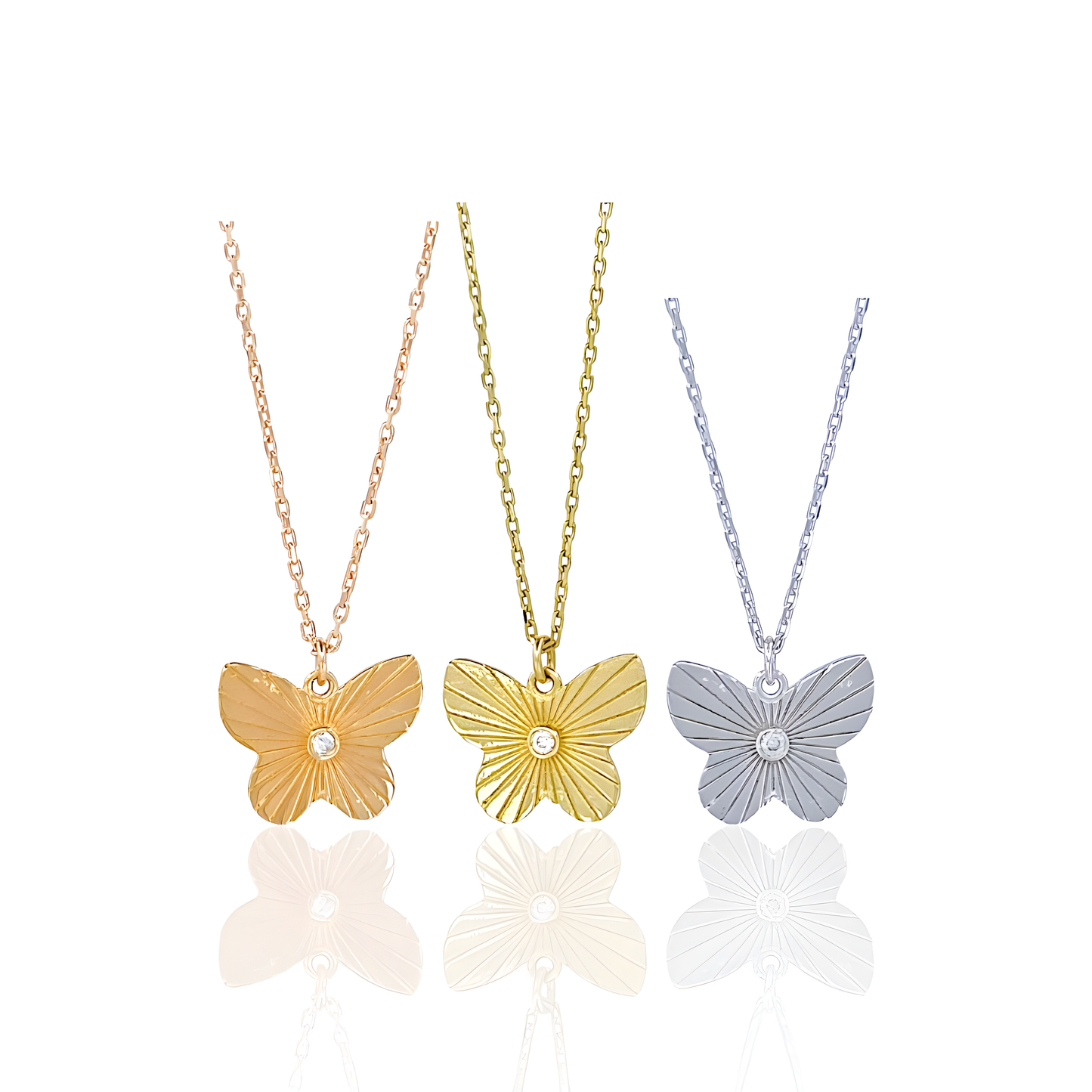 14K Gold Butterfly Necklace with Natural Diamond