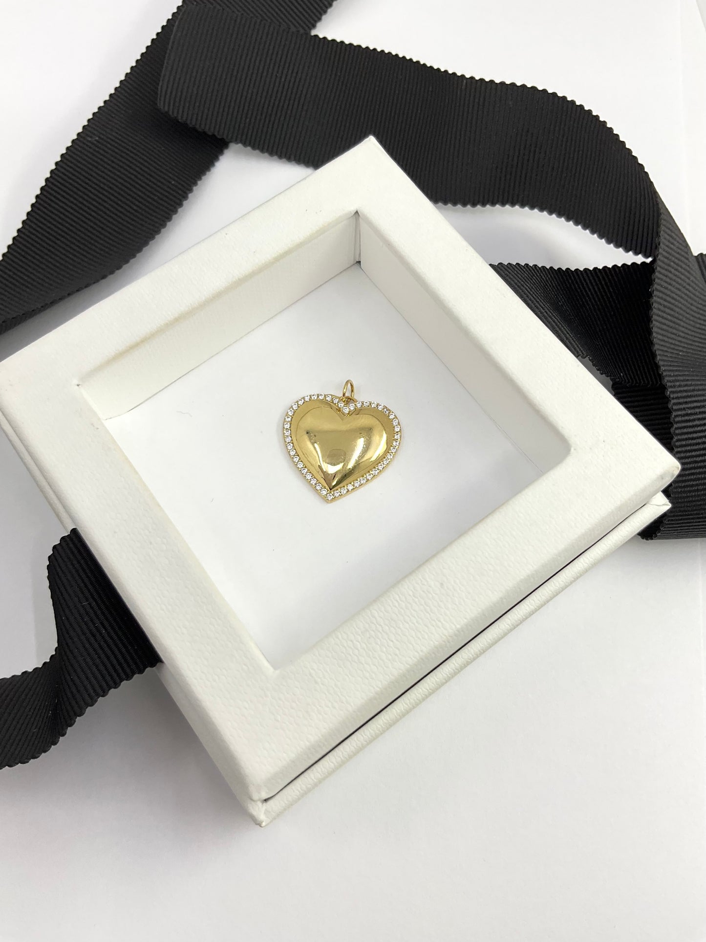 14K Gold Heart Pendant with White Topaz