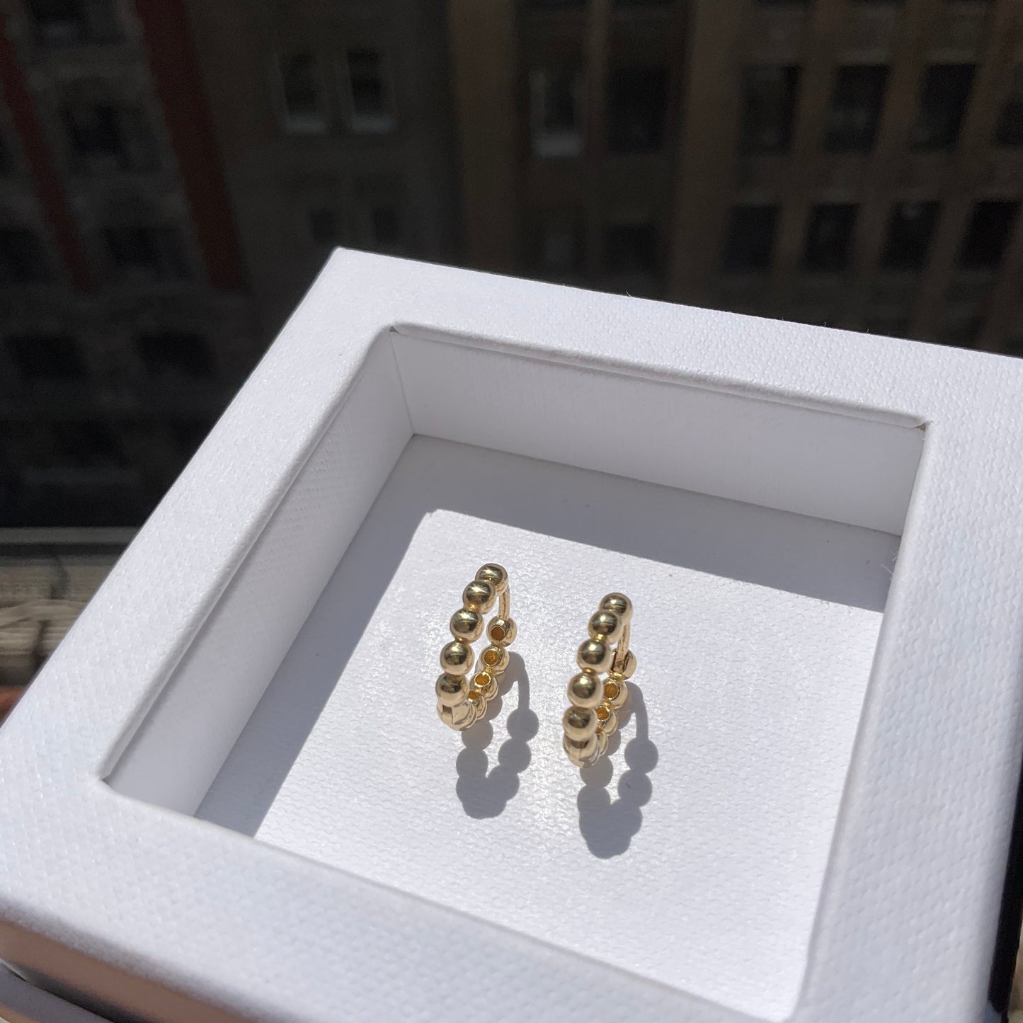18K Solid Gold Huggie Bubble Hoop Earrings