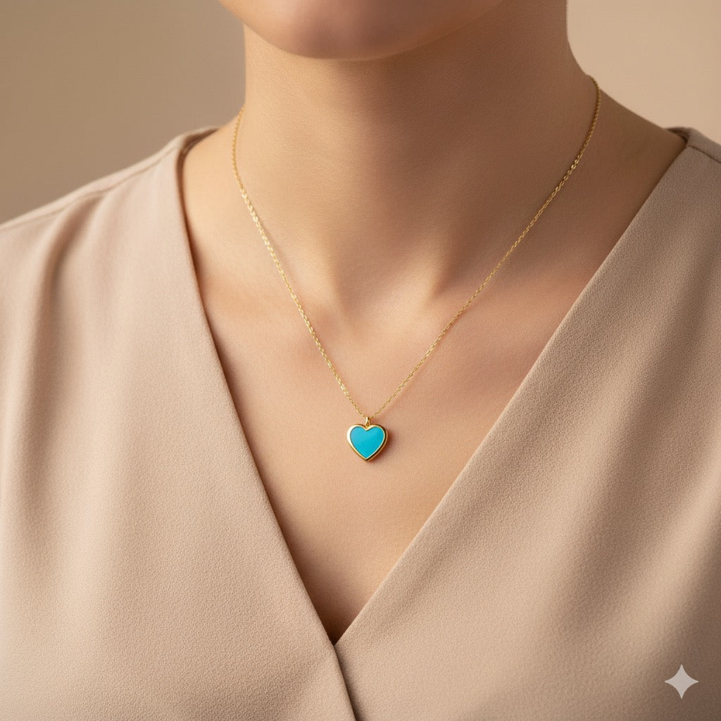 14K Gold Necklace with Heart shape Mother-of-Pearl Pendant on 18 inches Chain
