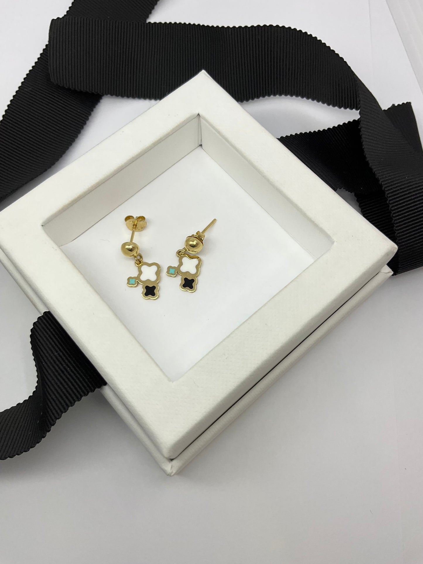 14K Solid Gold Enamel Earrings