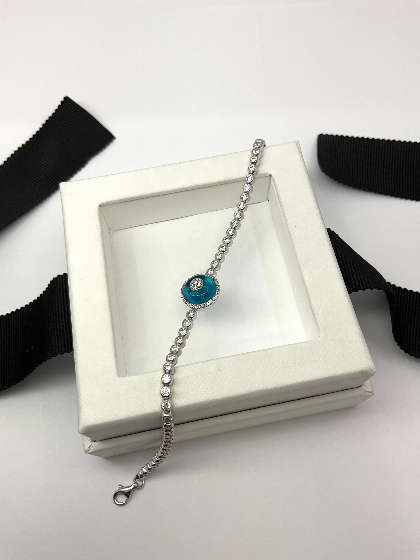 14KW Gold Evil Eye White Sapphire Bracelet